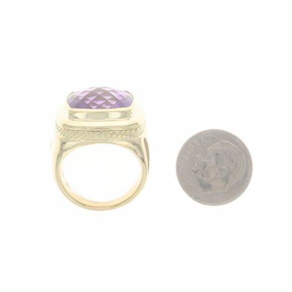 David Yurman Amethyst Cocktail Solitaire Ring - Yellow Gold 18k Square Cushion - Picture 5 of 6